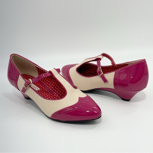 BAIT Footwear T-Strap Mary Jane Pink & Cream Retro Heels Size 10 - Picture 2 of 13